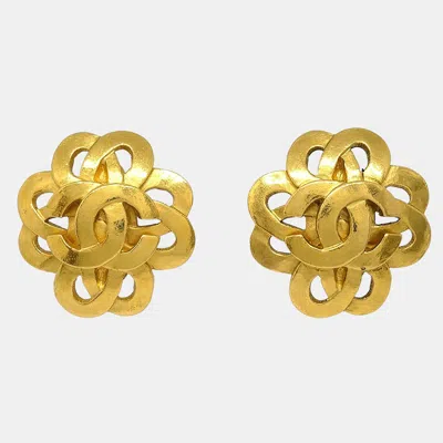 Pre-owned Chanel Rhombus Earrings Clip-on Gold