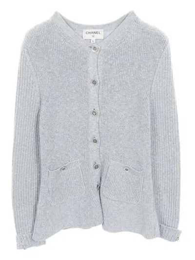 Pre-owned Chanel Ribbed Buttoned Cardigan In Gray