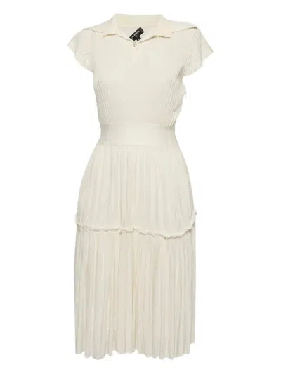 Pre-owned Chanel Ribbed-knit Midi Dress In White