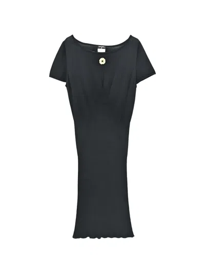 Pre-owned Chanel Ribbed Short-sleeve Dress In Black