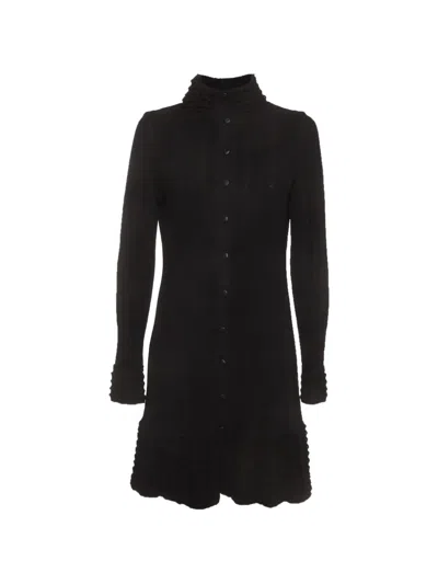 Pre-owned Chanel Ribbed-knit Button-fastening Dress In Black
