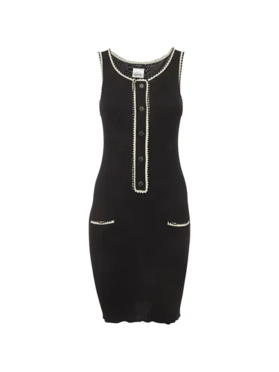 Pre-owned Chanel Ribbed-knit Midi Dress In Black