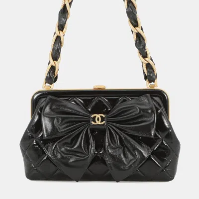 Pre-owned Chanel Ribbon Chain Clutch Bag Black Patent Leather