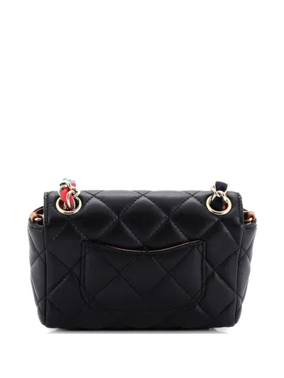 Pre-owned Chanel Ribbon Chain Flap Bag Quilted Lambskin Mini Backpack In Black