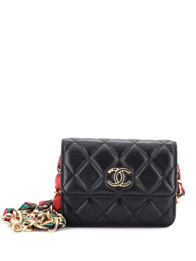 Pre-owned Chanel Ribbon Chain Quilted Lambskin Belt Bag In Black