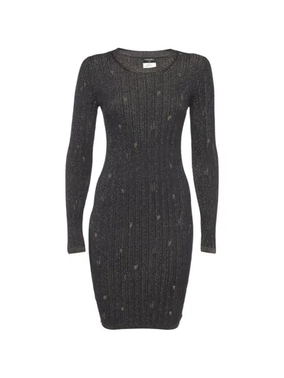 Pre-owned Chanel Rib-knit Mini Dress In Black