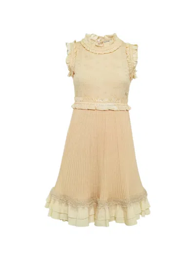 Pre-owned Chanel Rib-knitted Fringed-trim Mini Dress In Neutral
