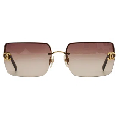 Pre-owned Chanel Rimless Rhinestone Sunglasses In Brown