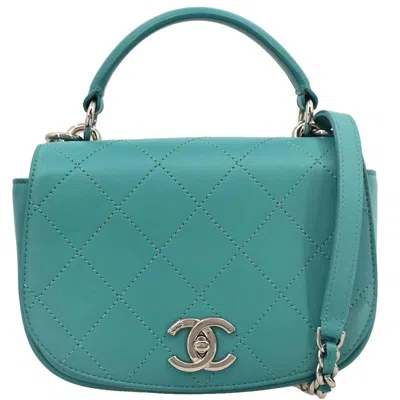Pre-owned Chanel Ring My Bag Top Handle Bag Stitched Calfskin Green Leather Handbag ()