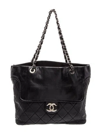 Pre-owned Chanel Riviera Pocket Shopping Tote In Black