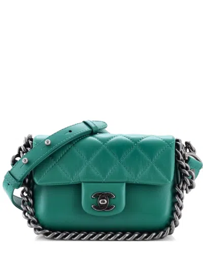 Pre-owned Chanel Rock My Flap Bag Quilted Calfskin Mini Shoulder Bag In Green