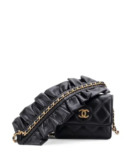 Pre-owned Chanel Romance Clutch With Chain Quilted Lambskin Mini Shoulder Bag In Black