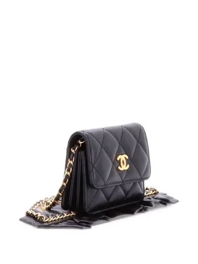 Pre-owned Chanel Romance Clutch With Chain Quilted Lambskin Mini Shoulder Bag In Black