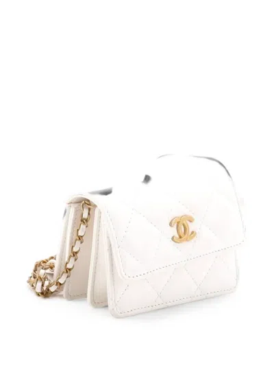 Pre-owned Chanel Romance Clutch With Chain Quilted Lambskin Mini Shoulder Bag In White