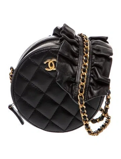 Pre-owned Chanel Romance Round Clutch W/ Chain In Black