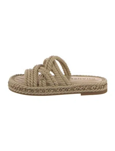 Pre-owned Chanel Rope Cord Interlocking Cc Logo Espadrilles In Gold