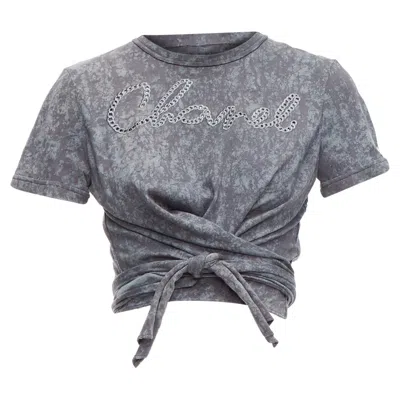 Pre-owned Chanel Rope Logo Embroidery Tie Cropped Tshirt In Grey