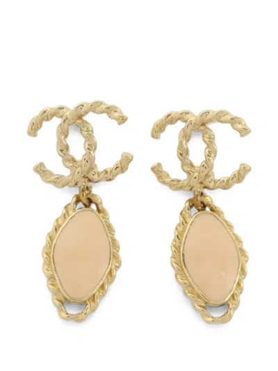 Pre-owned Chanel Rope-effect Cc Drop Earrings In Gold