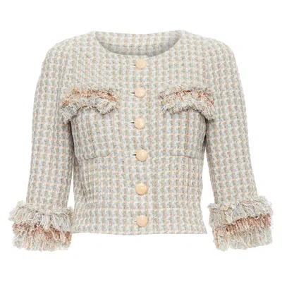 Pre-owned Chanel Rose Garden Lesage Tweed Ruffle Detail Cropped Jacket In Multi