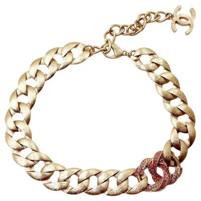 Pre-owned Chanel Rose Gold Cc Fuchsia Crystal Chain Choker Necklace In Red