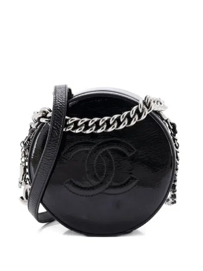 Pre-owned Chanel Round As Earth Patent Crossbody Bag In Black