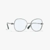 Chanel Round Blue Light Glasses In Dark Silver 
