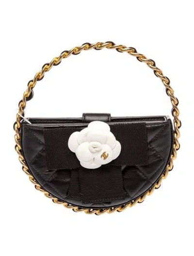 Pre-owned Chanel Round Camellia Mini Clutch In Black