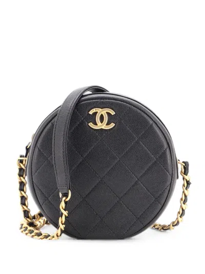 Pre-owned Chanel Round Chain Quilted Caviar Small Crossbody Bag In Black