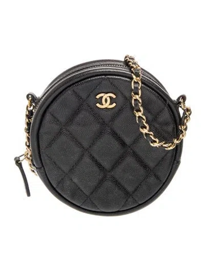 Pre-owned Chanel Round Clutch W/chain In Black