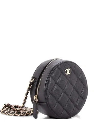 Pre-owned Chanel Round Clutch With Chain Quilted Caviar Mini Crossbody Bag In Black
