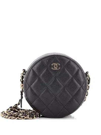Pre-owned Chanel Round Clutch With Chain Quilted Caviar Mini Crossbody Bag In Black