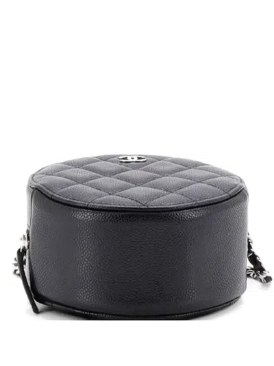 Pre-owned Chanel Round Clutch With Chain Quilted Caviar Mini Crossbody Bag In Black