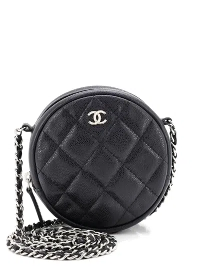 Pre-owned Chanel Round Clutch With Chain Quilted Caviar Mini Crossbody Bag In Black