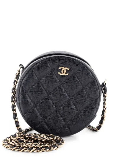 Pre-owned Chanel Round Clutch With Chain Quilted Caviar Mini Crossbody Bag In Black