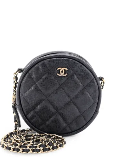 Pre-owned Chanel Round Clutch With Chain Quilted Caviar Mini Crossbody Bag In Black