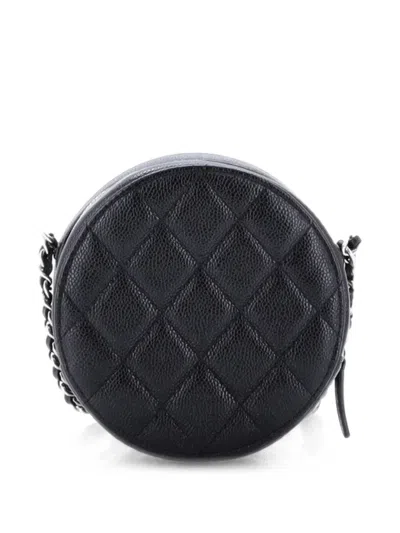 Pre-owned Chanel Round Clutch With Chain Quilted Caviar Mini Crossbody Bag In Black