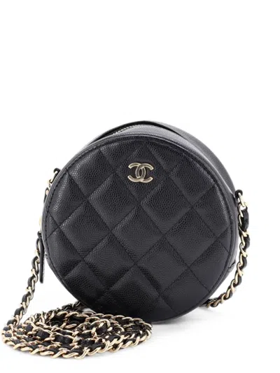 Pre-owned Chanel Round Clutch With Chain Quilted Caviar Mini Crossbody Bag In Black
