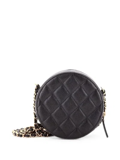 Pre-owned Chanel Round Clutch With Chain Quilted Caviar Mini Crossbody Bag In Black