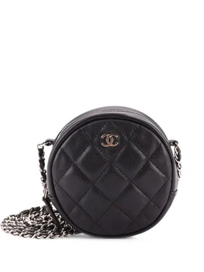 Pre-owned Chanel Round Clutch With Chain Quilted Caviar Mini Crossbody Bag In Black