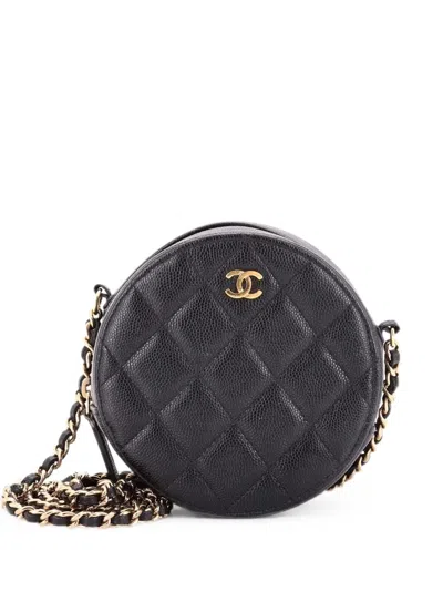 Pre-owned Chanel Round Clutch With Chain Quilted Caviar Mini Crossbody Bag In Black