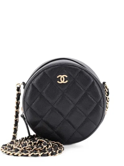 Pre-owned Chanel Round Clutch With Chain Quilted Caviar Mini Crossbody Bag In Black