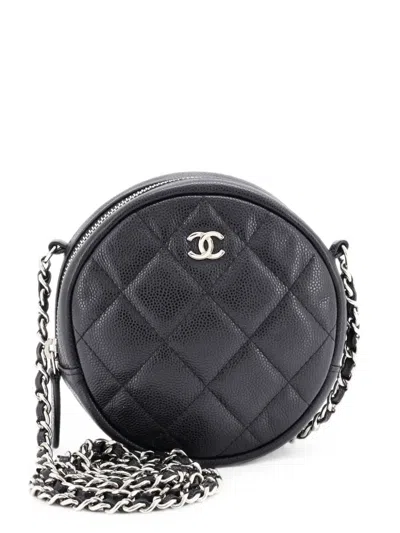 Pre-owned Chanel Round Clutch With Chain Quilted Caviar Mini Crossbody Bag In Black