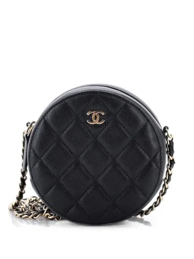 Pre-owned Chanel Round Clutch With Chain Quilted Caviar Mini Crossbody Bag In Black