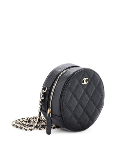 Pre-owned Chanel Round Clutch With Chain Quilted Caviar Mini Crossbody Bag In Black