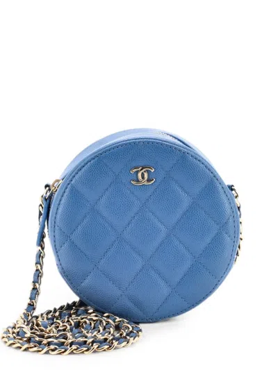 Pre-owned Chanel Round Clutch With Chain Quilted Caviar Mini Crossbody Bag In Blue