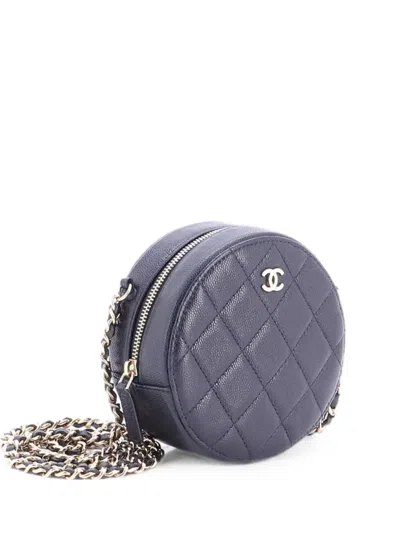 Pre-owned Chanel Round Clutch With Chain Quilted Caviar Mini Crossbody Bag In Blue