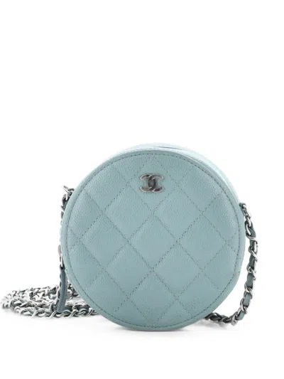 Pre-owned Chanel Round Clutch With Chain Quilted Caviar Mini Crossbody Bag In Blue