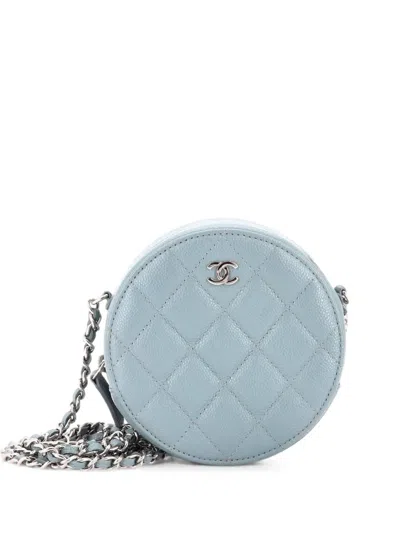 Pre-owned Chanel Round Clutch With Chain Quilted Caviar Mini Crossbody Bag In Blue