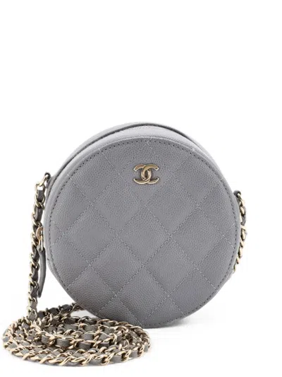 Pre-owned Chanel Round Clutch With Chain Quilted Caviar Mini Crossbody Bag In Grey