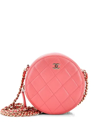 Pre-owned Chanel Round Clutch With Chain Quilted Caviar Mini Crossbody Bag In Pink